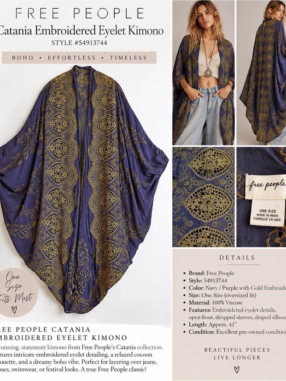 ✨ FREE PEOPLE CATANIA EMBROIDERED EYELET KIMONO ✨